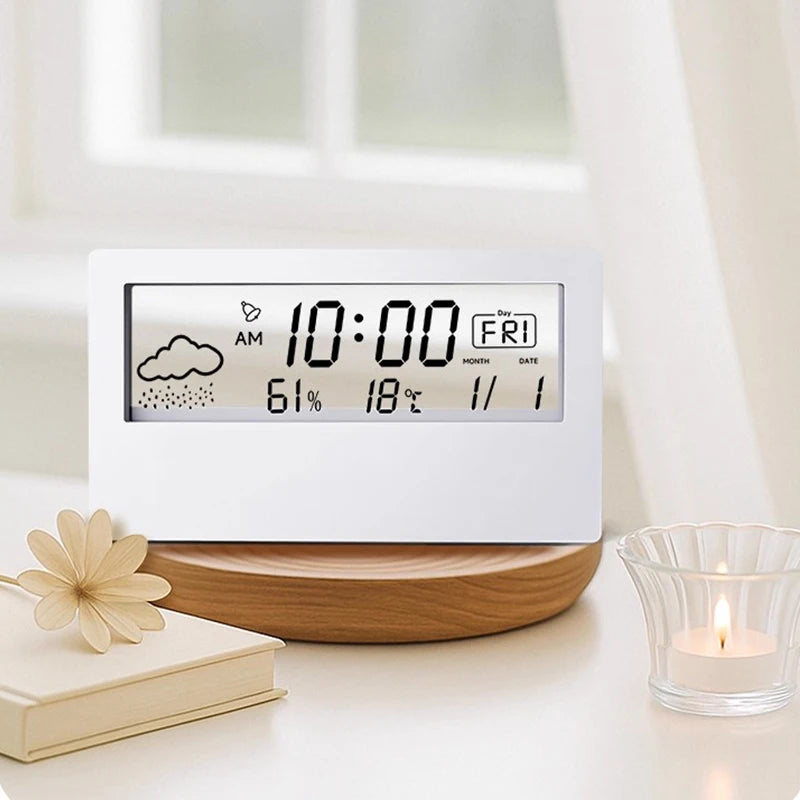 Smart Home Weather Station with Alarm Clock, LED Digital Thermometer