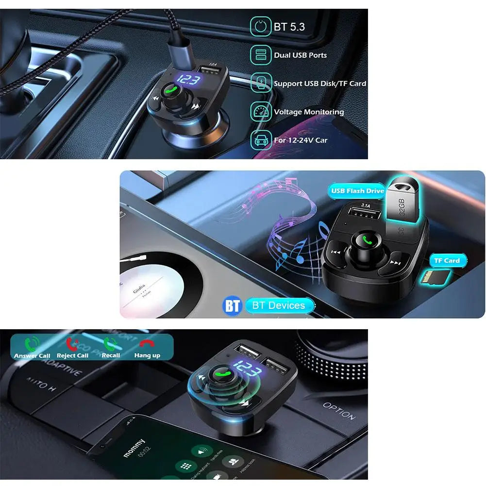 Bluetooth FM Transmitter Hands-Free Calling Radio Receiver Mp3 Music Stereo Adapter