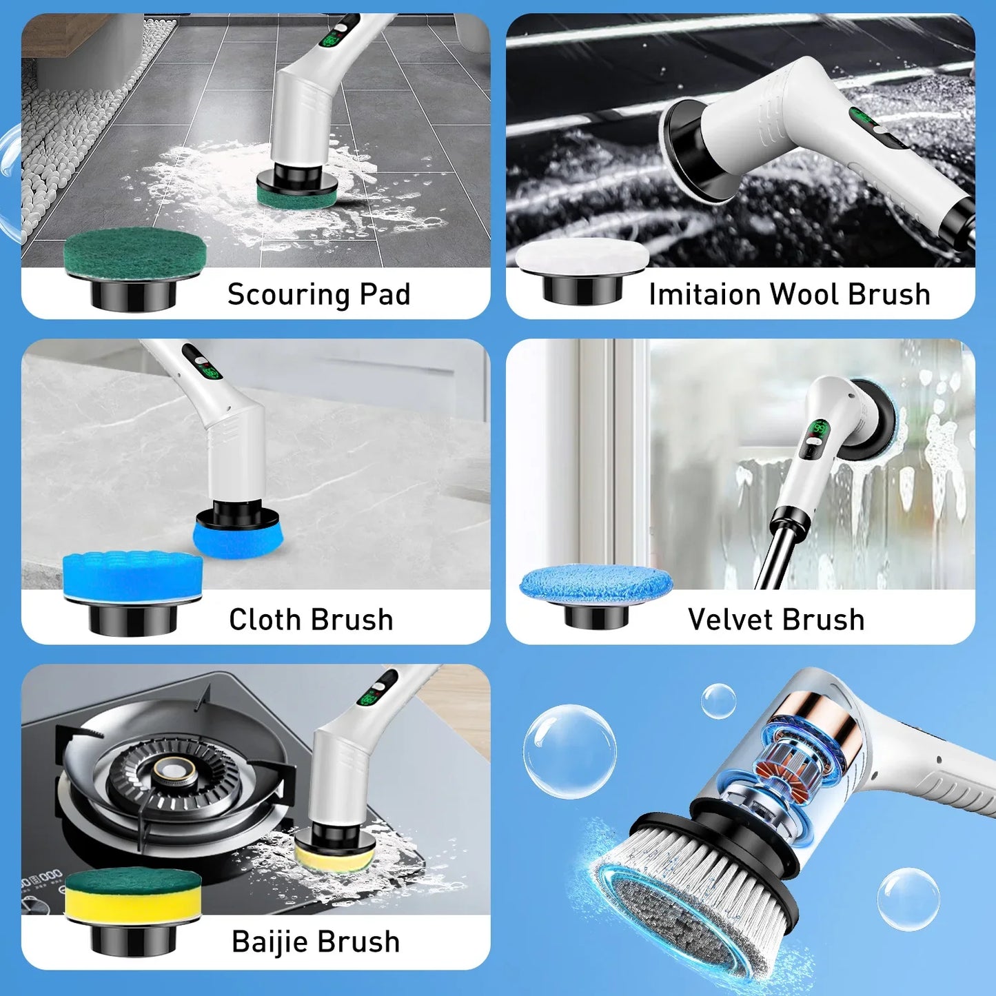 9-in-1 Multi-Function Electric Cleaning Brush
