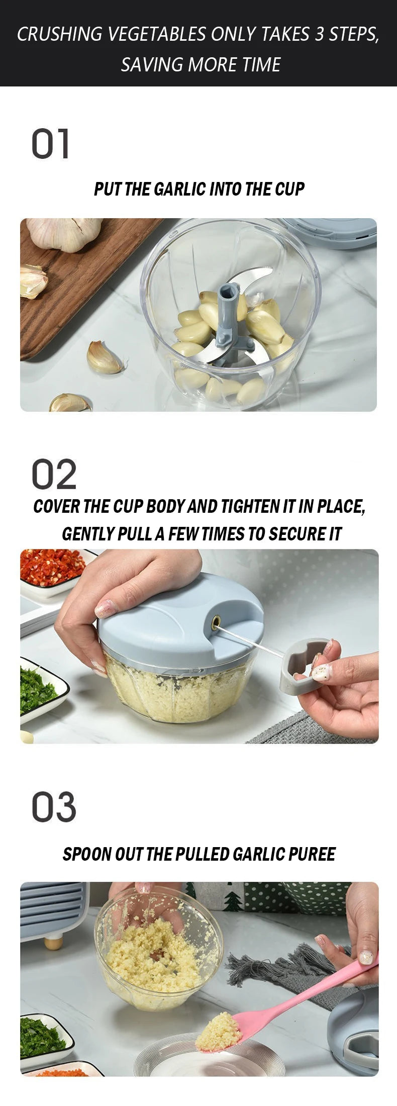 500/900ML Manual Meat Mincer Garlic Chopper