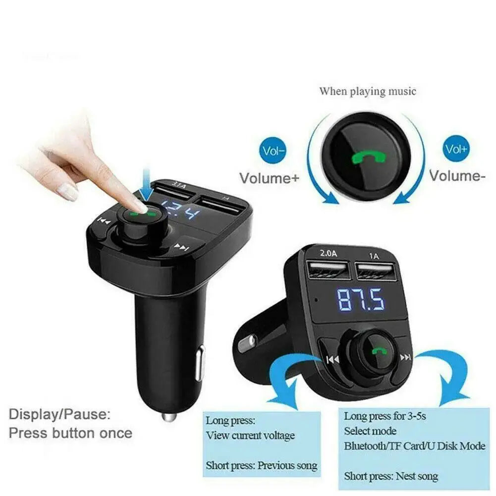 Bluetooth FM Transmitter Hands-Free Calling Radio Receiver Mp3 Music Stereo Adapter