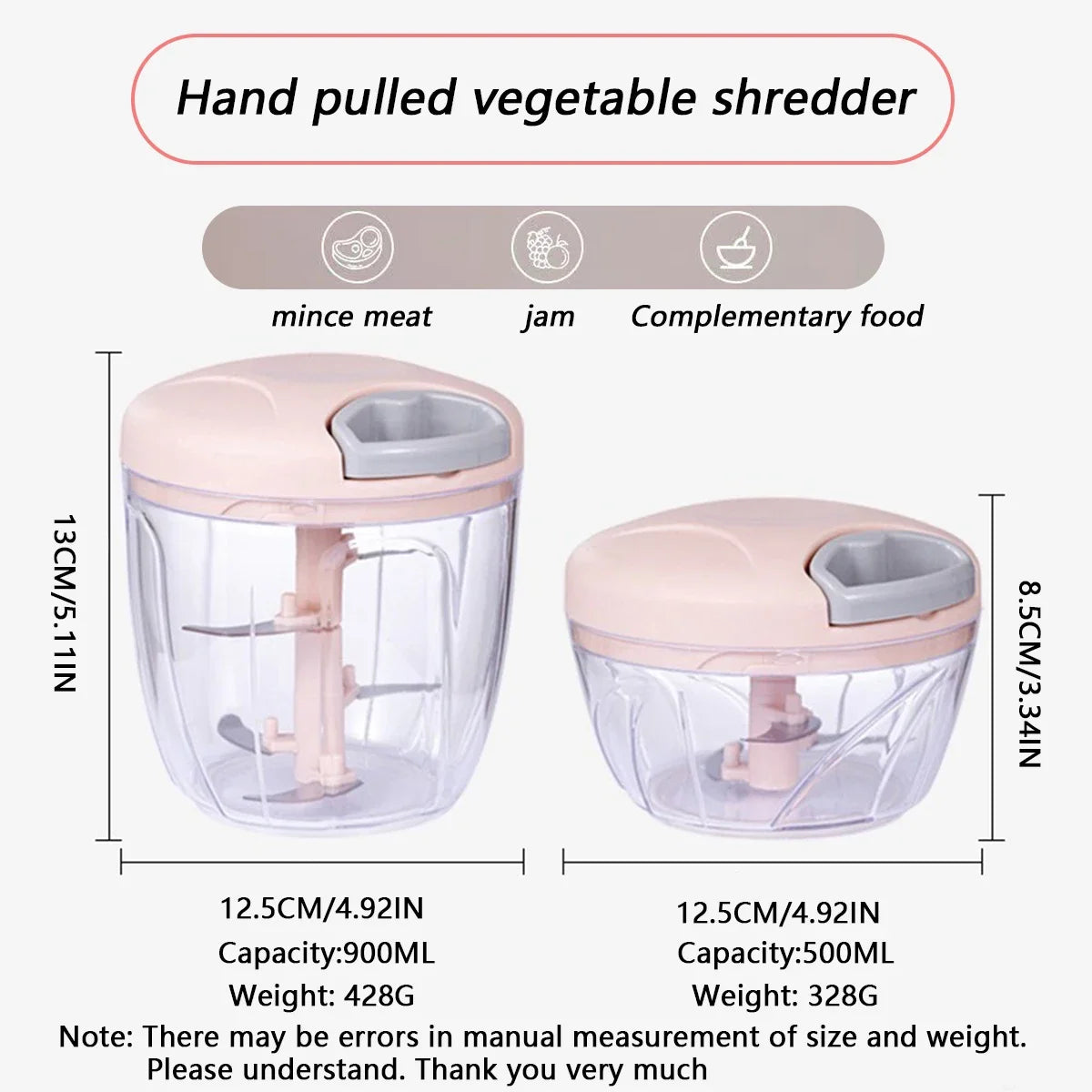 500/900ML Manual Meat Mincer Garlic Chopper