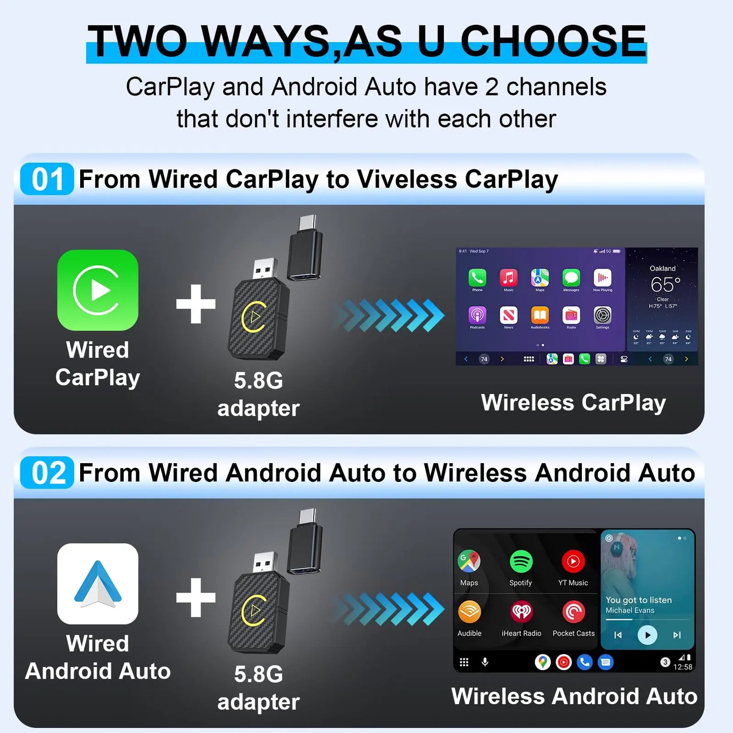 2 in 1 Mini Wireless CarPlay Adapter