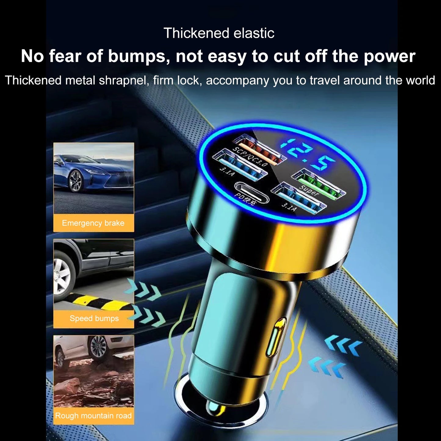 250W 4 Port Fast Car Charging Adapter