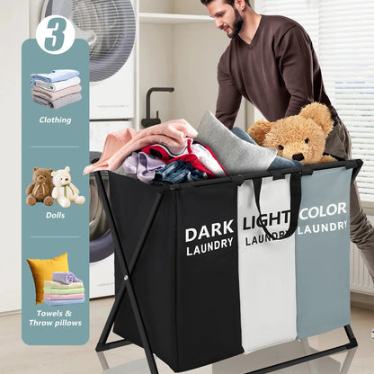 3 Sections Divided Laundry Basket Large