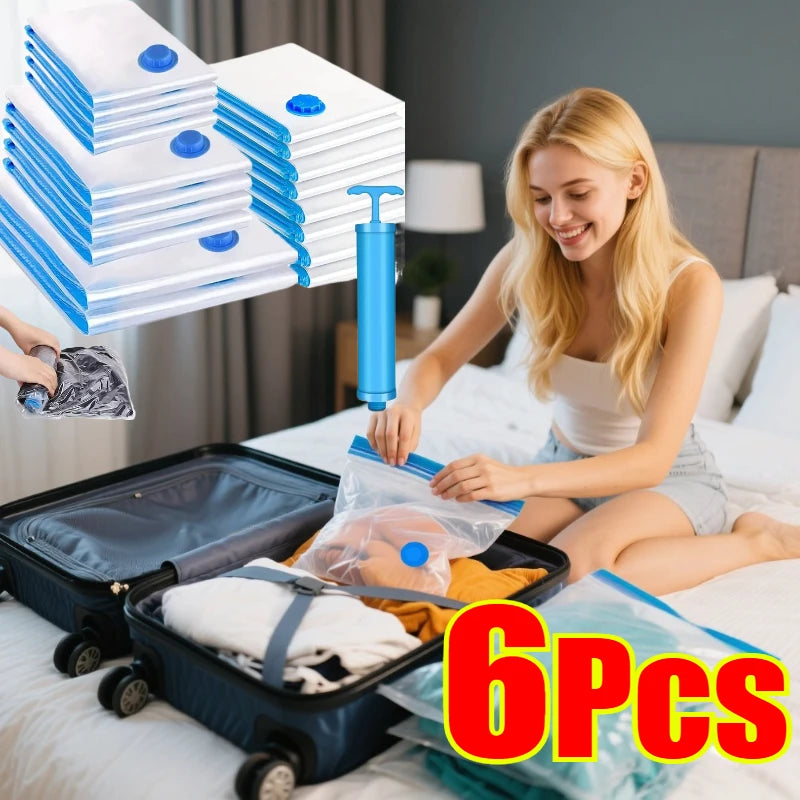 6PCS Vacuum Bag With Valve or Pump for Clothes
