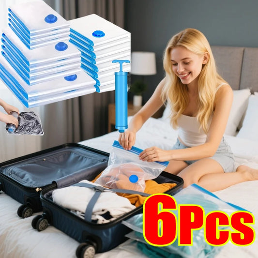 6PCS Vacuum Bag With Valve or Pump for Clothes
