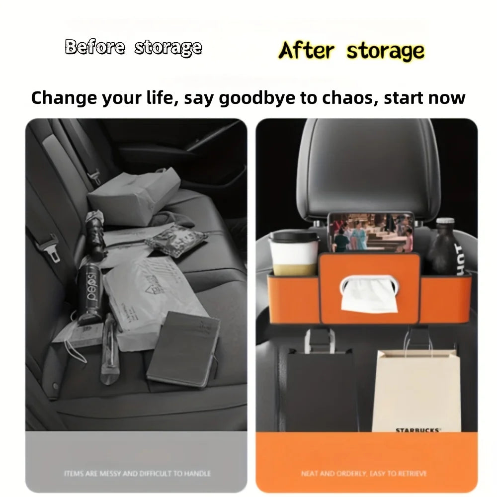 Car Seat Organizer with ABS Box & Tissue Holder