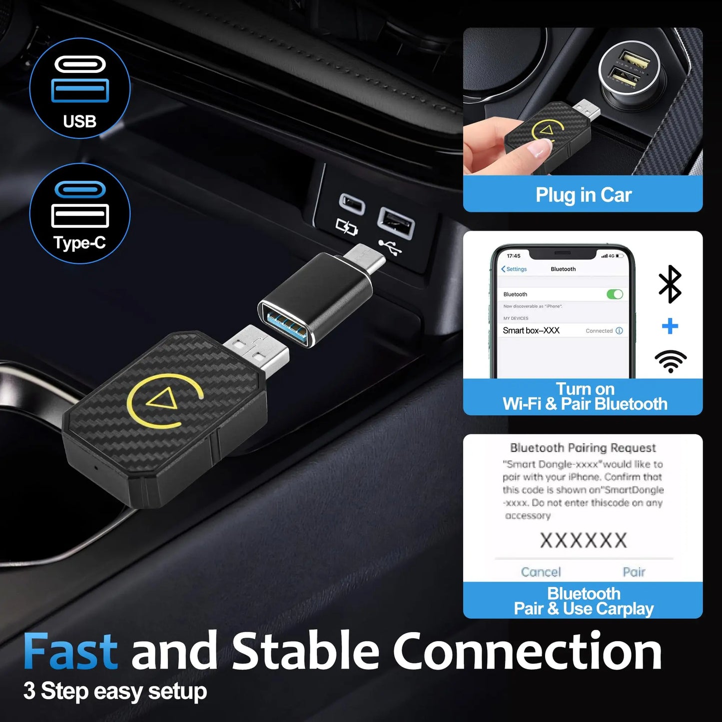 2 in 1 Mini Wireless CarPlay Adapter