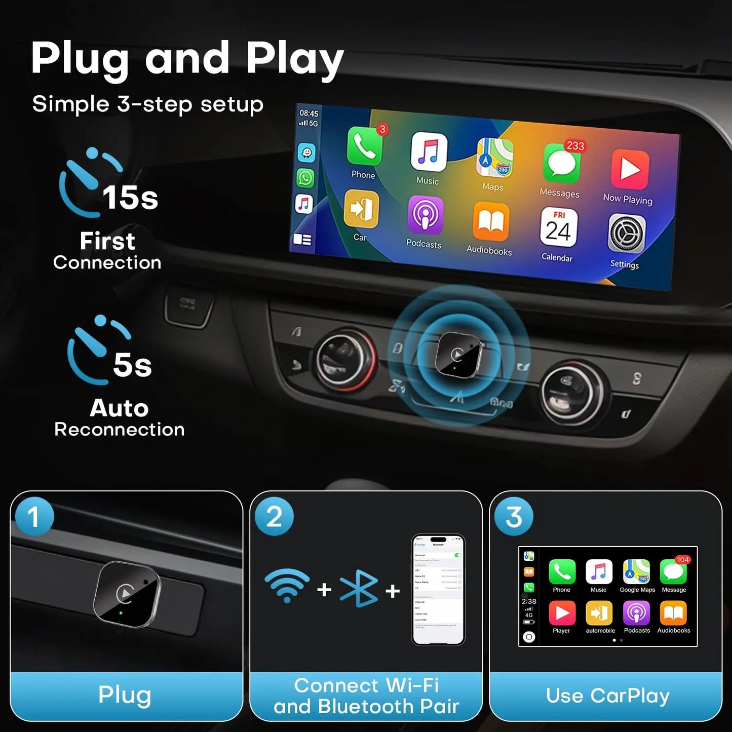 2 in 1 Mini Wireless CarPlay Adapter