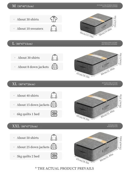 Extra-large capacity underbed clothing storage