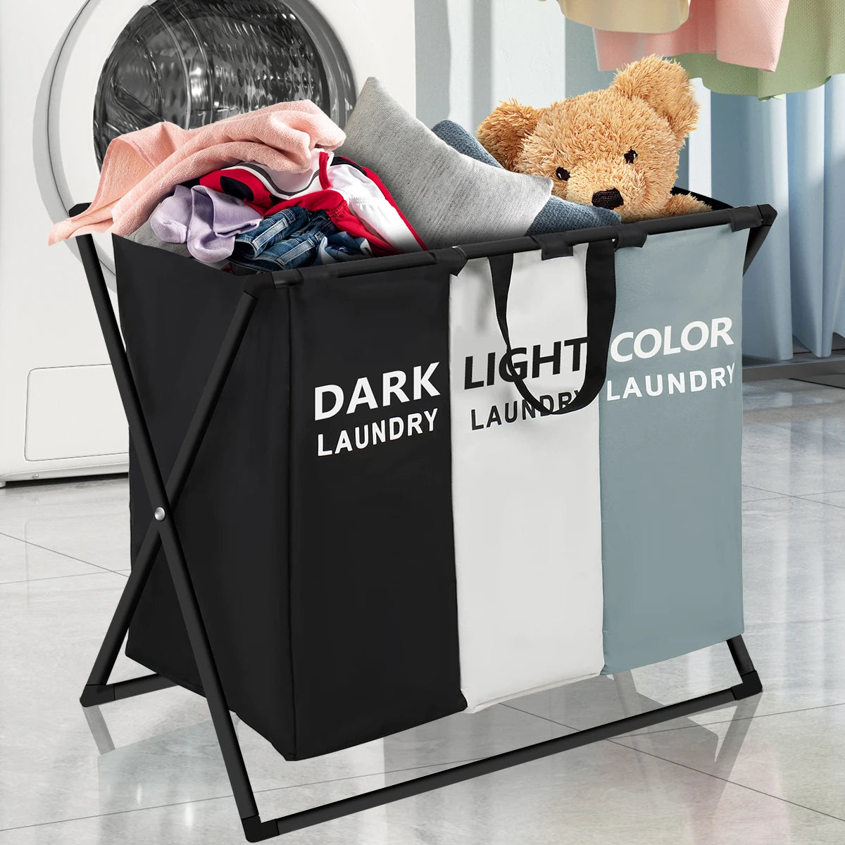 3 Sections Divided Laundry Basket Large