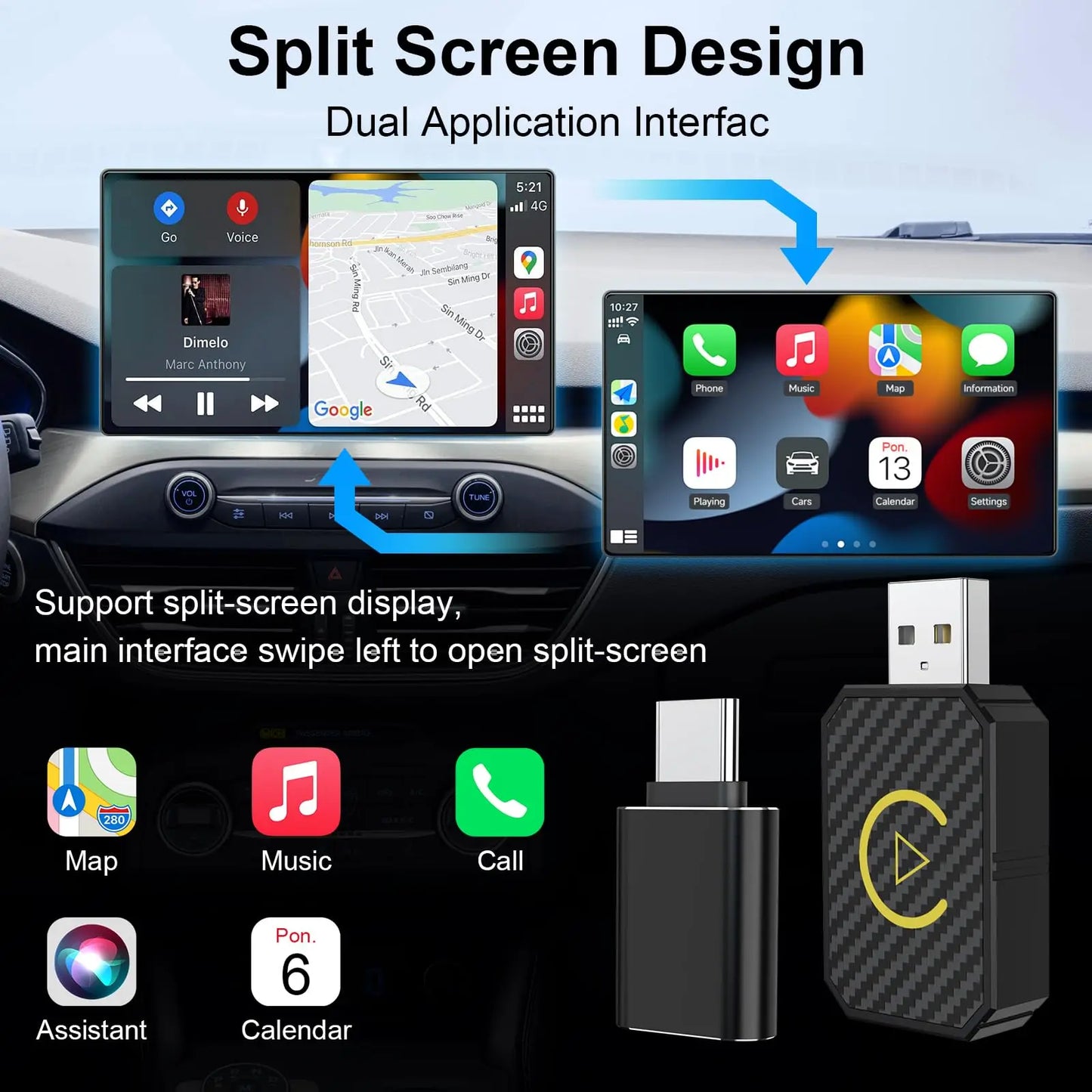 2 in 1 Mini Wireless CarPlay Adapter