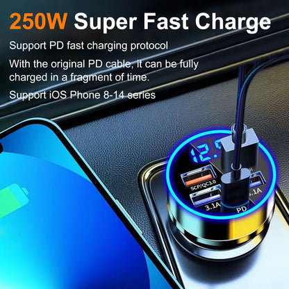 250W 4 Port Fast Car Charging Adapter