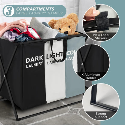 3 Sections Divided Laundry Basket Large