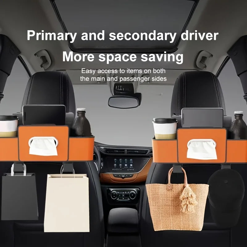Car Seat Organizer with ABS Box & Tissue Holder