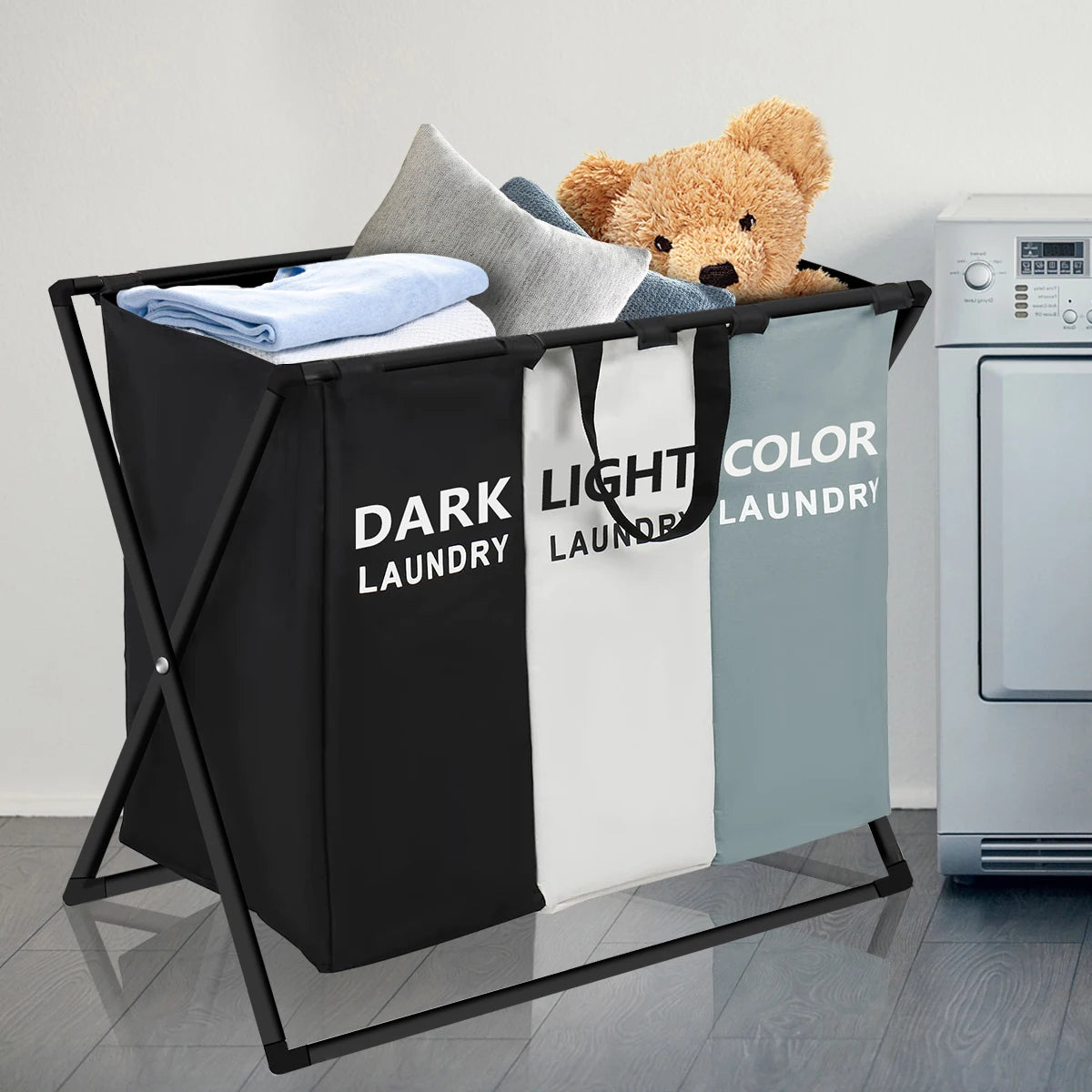 3 Sections Divided Laundry Basket Large