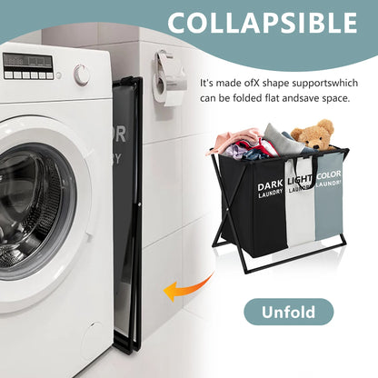 3 Sections Divided Laundry Basket Large