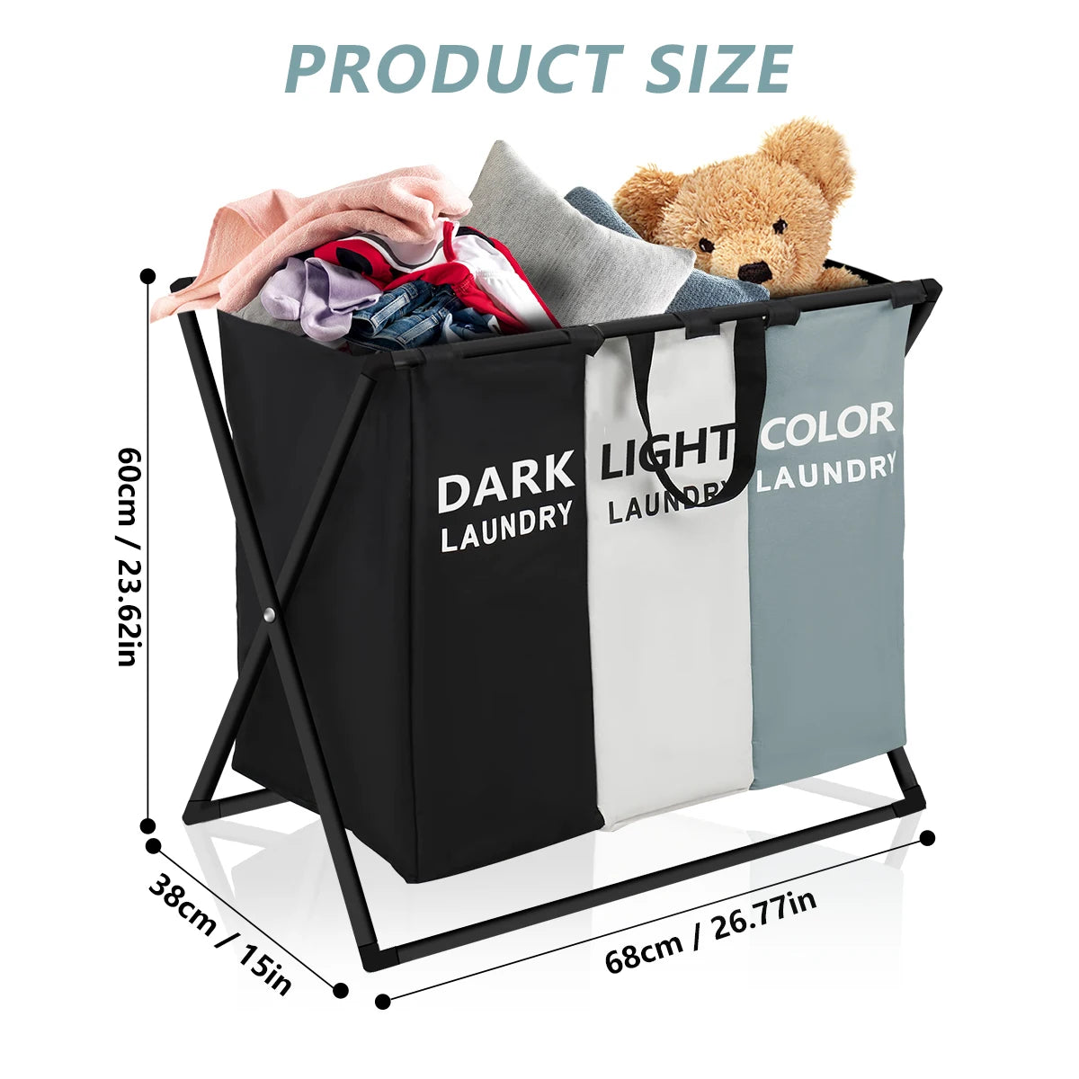 3 Sections Divided Laundry Basket Large
