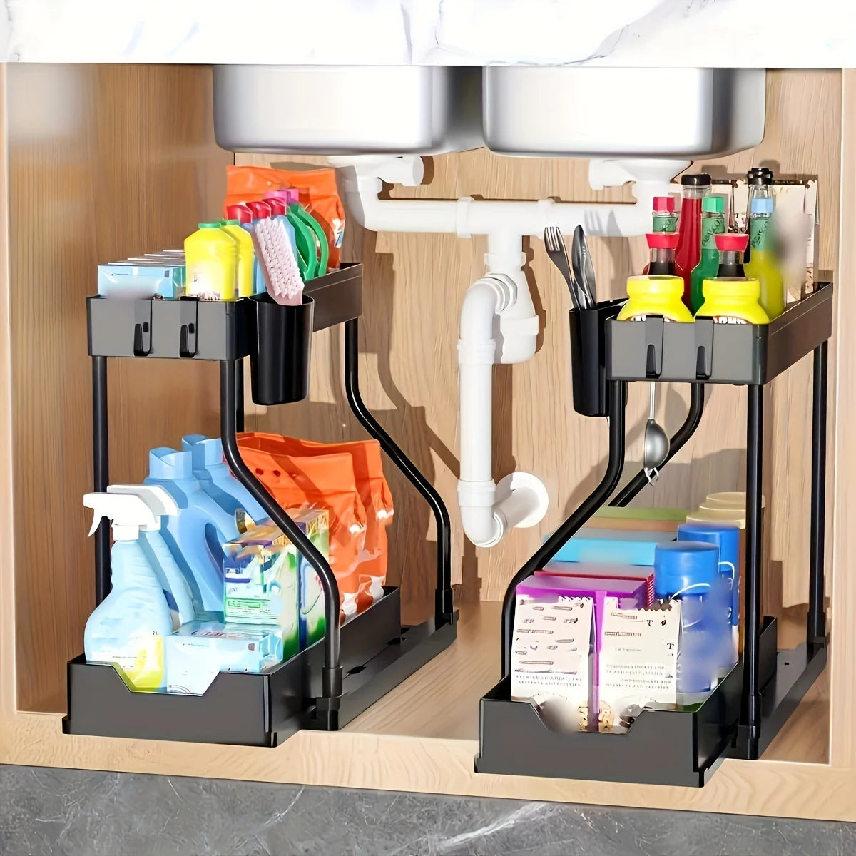 Space Saving 2 Tier Pull Out Storage Box